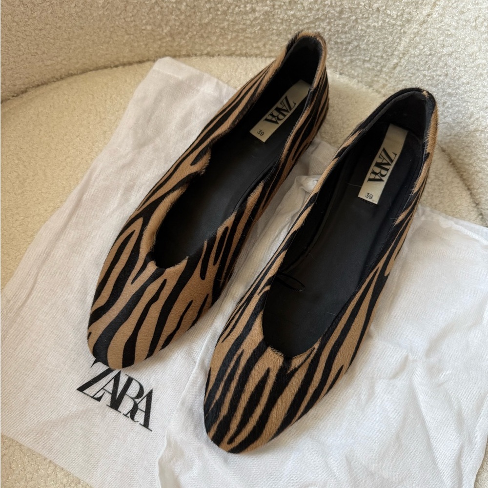 Zara Women's Animal Print Flats - Black and Brown